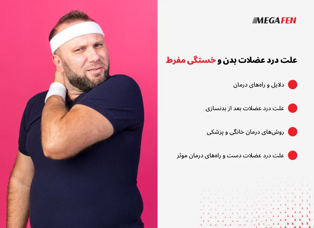 درد عضلات میتواند به دلایل مختلفی مثل خستگی مفرط، فعالیت بدنی سنگین، کمآبی، کمبود مواد معدنی و ویتامینها، استرس یا حتی بیماریهای زمینهای ایجاد شود. این درد ممکن است بعد از ورزش (DOMS) یا در نواحی مختلفی مانند گردن، کتف، پشت، شکم، دست و پا بروز کند. رعایت خواب کافی، تغذیه متعادل، نوشیدن آب، گرم کردن قبل از فعالیت و اصلاح وضعیت بدن نقش مهمی در پیشگیری دارد. در صورت درد شدید یا طولانیمدت، بررسی پزشکی و در صورت نیاز استفاده از داروهای مسکن ترکیبی زیر نظر پزشک توصیه میشود.